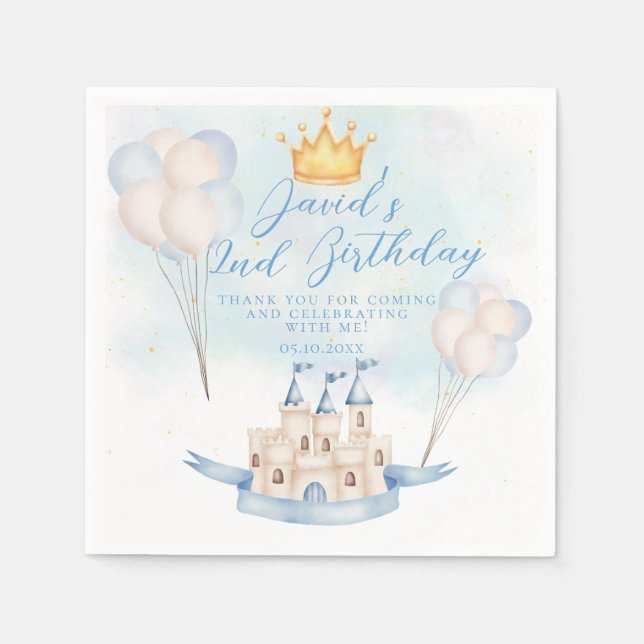  Fairytale prince Castle Crown party 3d Birthday Napkins (Front)
