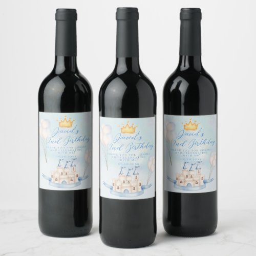 Fairytale prince castle Gold Crown 1st Birthday Wine Label