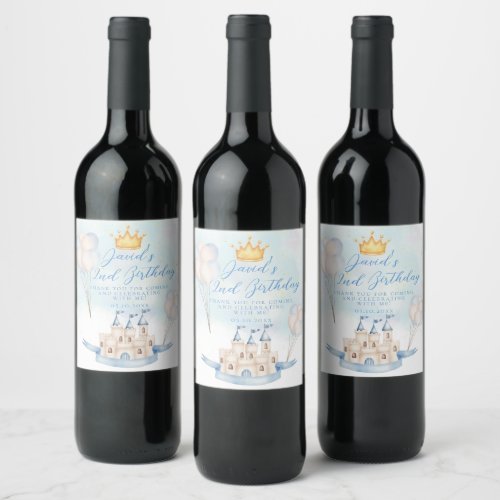 Fairytale prince castle Gold Crown 2nd Birthday Wine Label