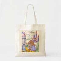 Fairytale Princess and Castle Vintage Tote Bag
