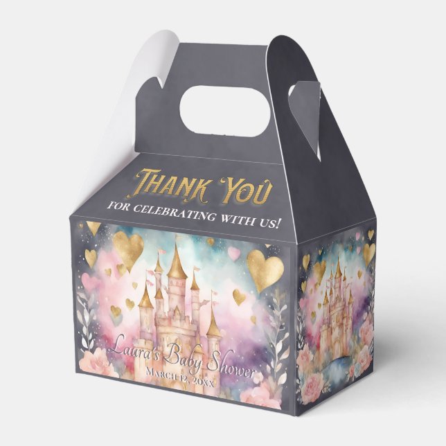Fairytale Princess Baby Shower Thank You Favor Boxes (Front Side)