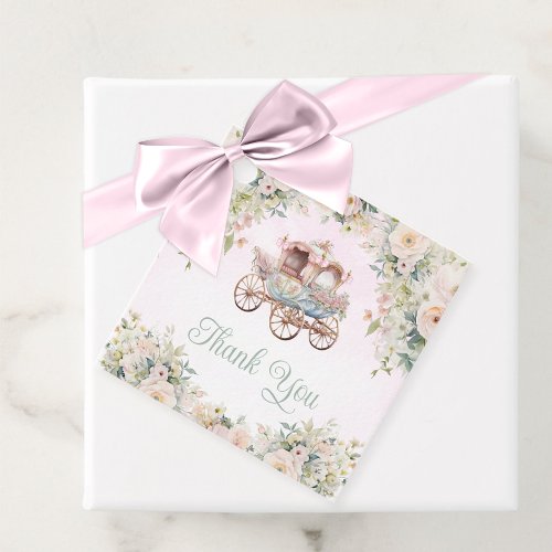 Fairytale Princess Carriage Girl Watercolor Floral Favor Tags