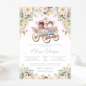 Fairytale Princess Carriage Girl Watercolor Floral Invitation