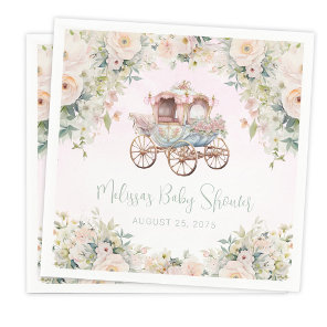 Fairytale Princess Carriage Girl Watercolor Floral Napkins