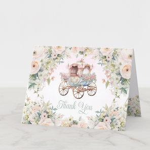 Fairytale Princess Carriage Girl Watercolor Floral Thank You Card