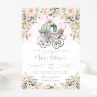 Fairytale Princess Carriage Girl Watercolor Invitation