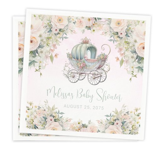 Fairytale Princess Carriage Watercolor Floral Napkins