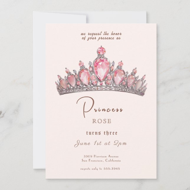 Fairytale Princess Crown Pink & Gold Birthday Invitation (Front)