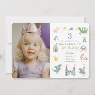 Fairytale Princess Dragon Photo Birthday Invitation