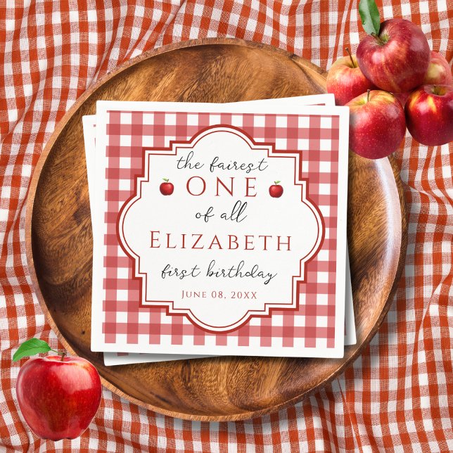 Fairytale Princess Fairest One Red Plaid Birthday Napkins (Creator Uploaded)