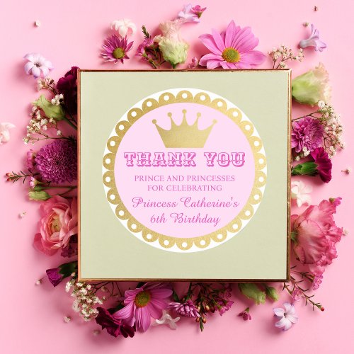 Fairytale Princess Girl Birthday Pink Thank You Classic Round Sticker