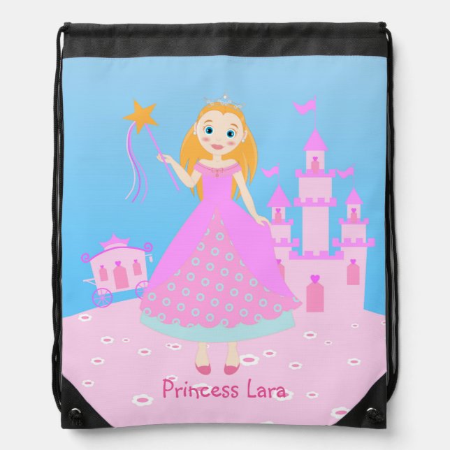 Fairytale Princess in Pink  Birthaday Party Drawstring Bag (Front)