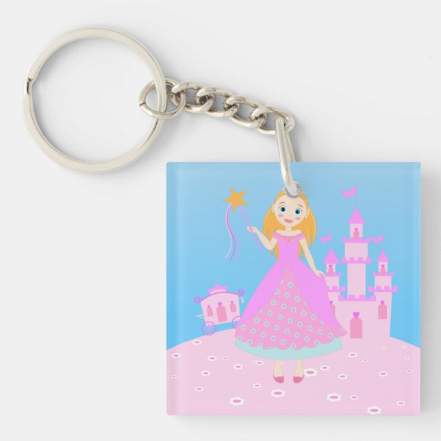 Fairytale Princess in Pink  Birthaday Party Keychain (Front)