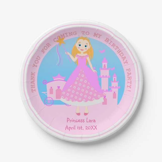 Fairytale Princess in Pink  Birthaday Party Paper Plates (Front)
