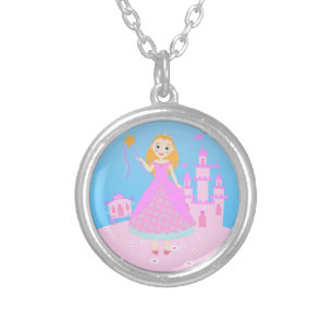 Fairytale Princess in Pink  Birthaday Party Silver Plated Necklace