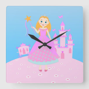 Fairytale Princess in Pink  Birthaday Party Square Wall Clock