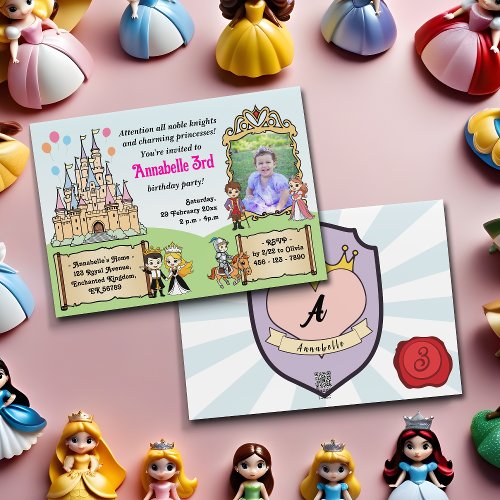 Fairytale Princesses and Knight Photo Birthday Invitation