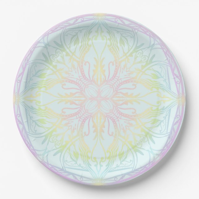 Fairytale Pumpkin Pattern rainbow pastel Paper Plates (Front)