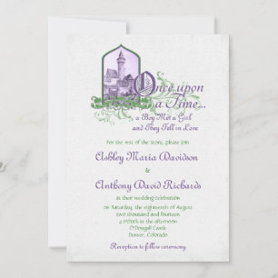 Fairytale Purple Green Castle Once Upon Wedding Invitation