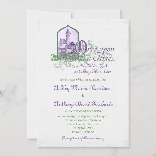 Fairytale Purple Green Castle Once Upon Wedding Invitation