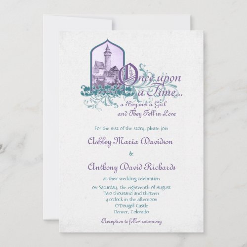 Fairytale Purple Teal Castle Once Upon Wedding Invitation