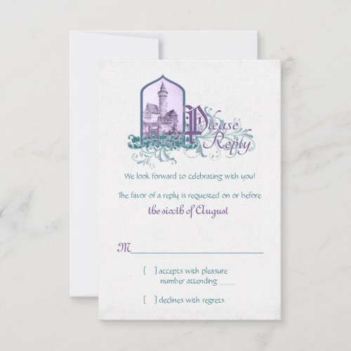 Fairytale Purple Teal Castle Wedding RSVP