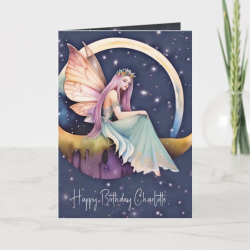 Fairytale Purple Watercolor Fairy Birthday Card