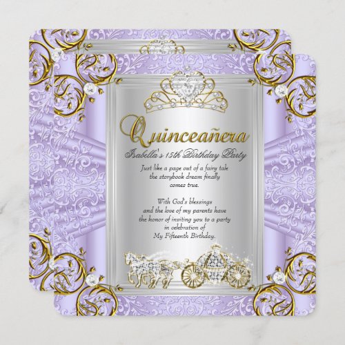Fairytale Quinceanera 15th Birthday Lavender Invitation