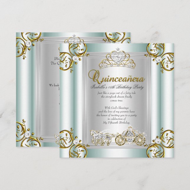 Fairytale Quinceanera 15th Birthday Mint Blue Invitation (Front/Back)
