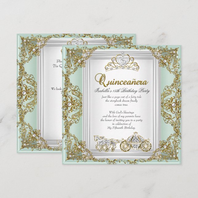 Fairytale Quinceanera 15th Birthday Mint Green Invitation (Front/Back)