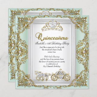Fairytale Quinceanera 15th Birthday Mint Green Invitation