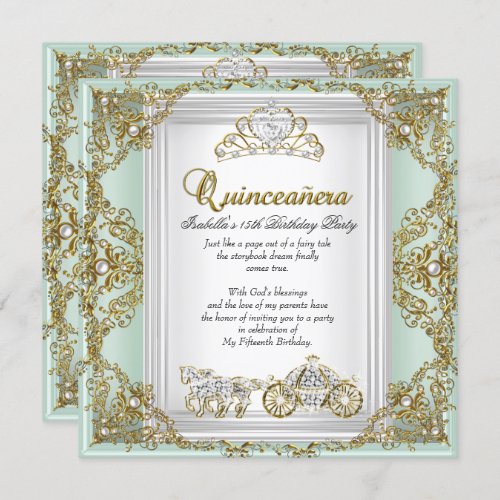 Fairytale Quinceanera 15th Birthday Mint Green Invitation