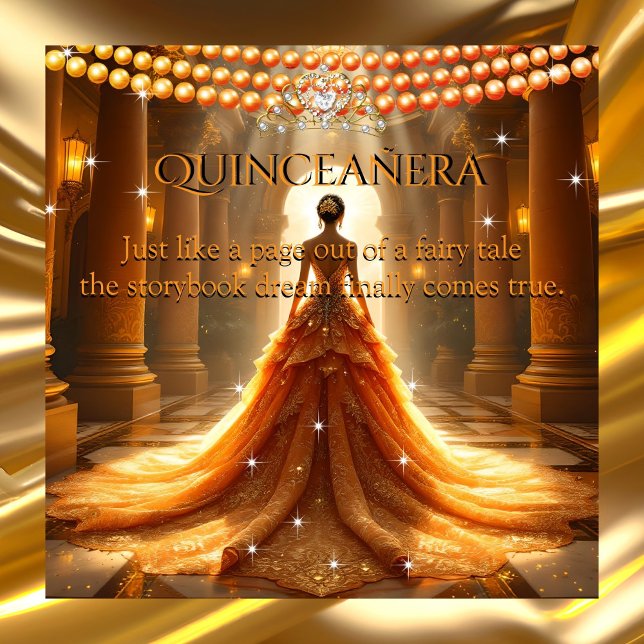 Fairytale Quinceanera 15th Birthday Orange Gold Invitation (Creator Uploaded)