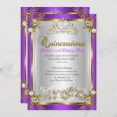 Fairytale Quinceanera 15th Birthday Purple Gold Invitation (Front/Back)