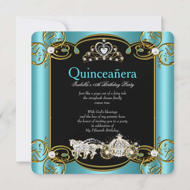 Fairytale Quinceanera 15th Birthday Teal Blue Invitation (Front)