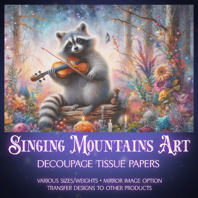 Fairytale Raccoon Musician Floral Decoupage  Tissue Paper (Creator Uploaded)