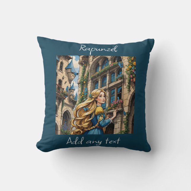 Fairytale - Rapunzel. Beautiful golden hair Throw Pillow (Front)