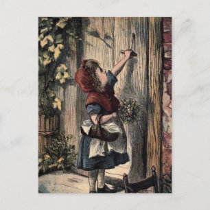 Fairytale Red Riding Hood At Grandmas Door Postcard