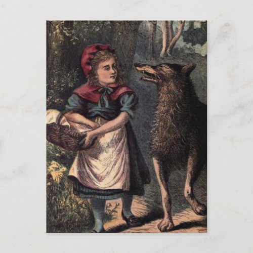 Fairytale Red Riding Hood Meets The Wolf Postcard