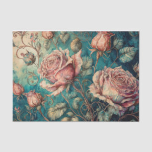 Fairytale Roses on Teal Tissue Paper
