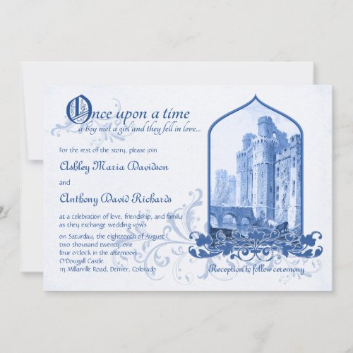 Fairytale Royal Blue Castle Once Upon Wedding Invitations