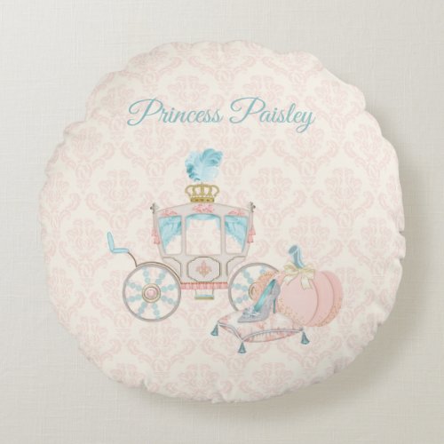 Fairytale Royal Carriage Glass Slipper Pumpkin Round Pillow
