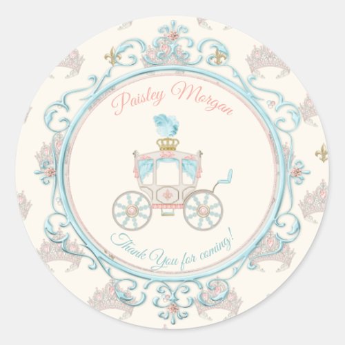 Fairytale Royal Carriage Princess Crown Blush Aqua Classic Round Sticker