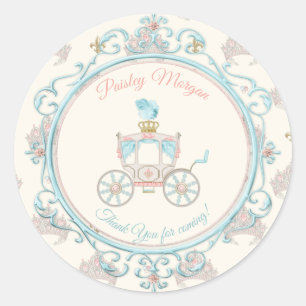 Fairytale Royal Carriage Princess Crown Blush Aqua Classic Round Sticker