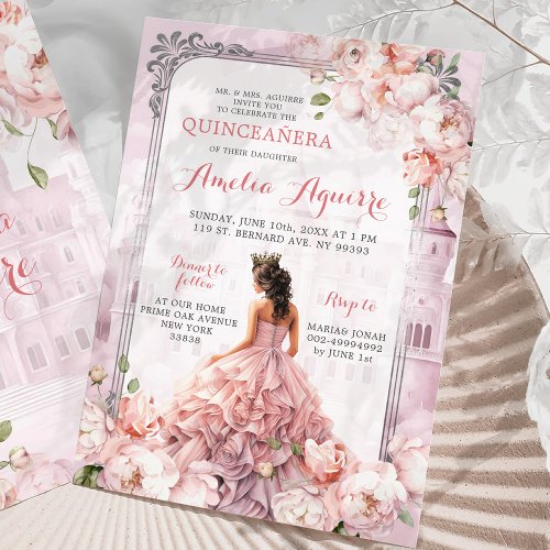 Fairytale Royal Castle Blush Pink Quinceaera Invitation