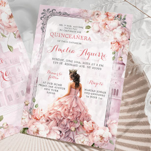 Fairytale Royal Castle Blush Pink Quinceañera Invitation