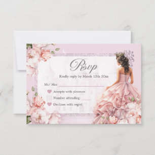 Fairytale Royal Castle Blush Pink Quinceanera RSVP Card