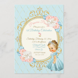 Fairytale Royal Princess Blush Gold Aqua Girl Invitation
