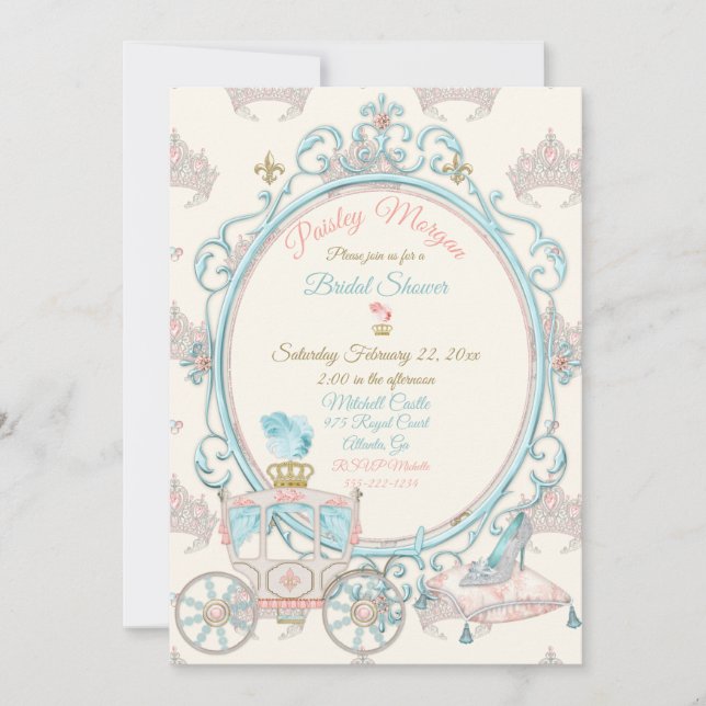 Fairytale Royal Princess Carriage Blush Aqua Invitation (Front)