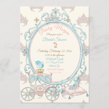 Fairytale Royal Princess Carriage Blush Aqua Invitation by nawnibelles at Zazzle